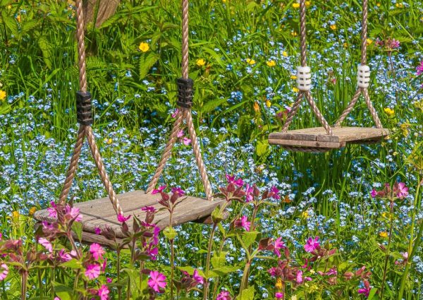 closeup-shot-two-wooden-swings-field-with-colorful-flowers_181624-25589